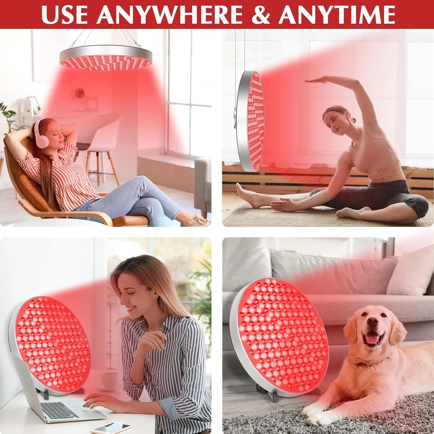 NEW Red Therap Lamp LED Panel (Round)with Stand, 660 &850nm Near Infrared Light Combo, For Pain Relief Bod, Skin_voghion.com