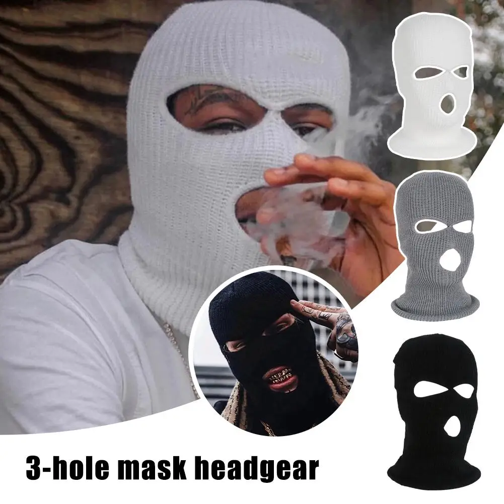 

3 Holes Winter Warm Headgear Women Men'S Skiing Cold Proof Knitted Riding Windproof Face Mask Hat Full Caps Cover Sports P1V1