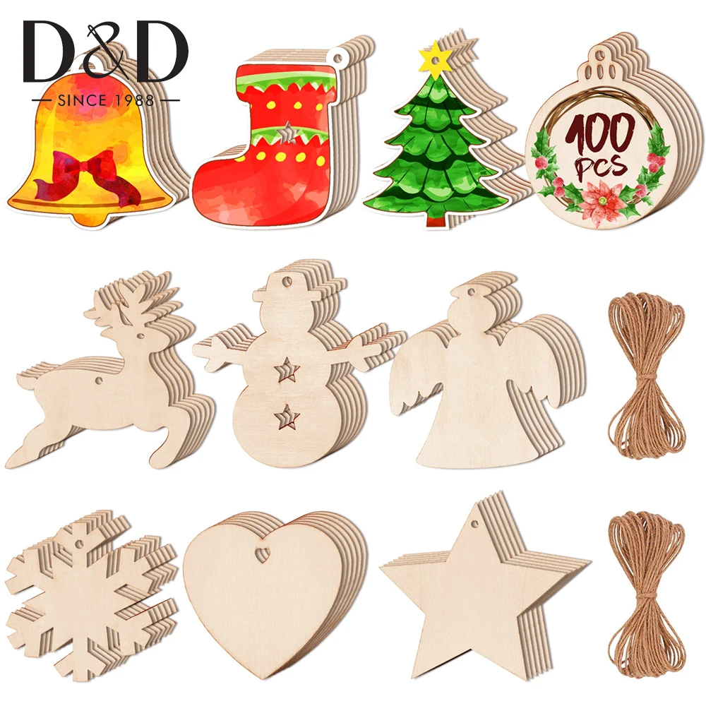 

10Pcs/Set DIY Wooden Christmas Ornaments Unfinished Predrilled Wood Circles Crafts 6 Shapes Christmas Decorations