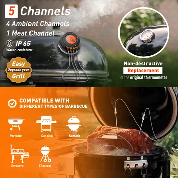 Wireless Meat Thermometer Digital Bluetooth Cooking Food Thermometer BBQ Grill Oven Smoker Support 2/4 Probe Free App Control 2