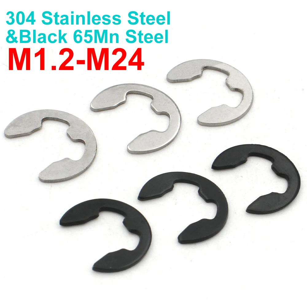 10/50/100pcs M1.2 1.5 2 2.5 3 4 5 6 8 10 11 12 to M24 Black 65Mn Steel 304 Stainless Steel E Clip Circlip Retaining Ring Washer