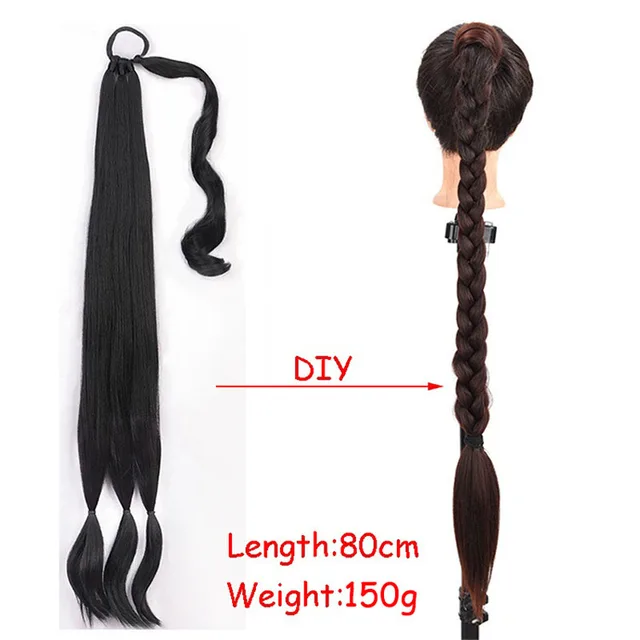 Extensions de perruque queue de cheval synthétiques longues et droites tresses de boxe 32 pouces extensions de cheveux de coiffure noir blond brun pour les femmes 1