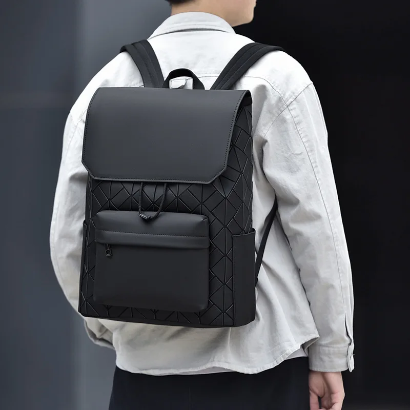 New waterproof PVC men's backpack trendy brand Lingge backpack large capacity student schoolbag fashion backpack street trend