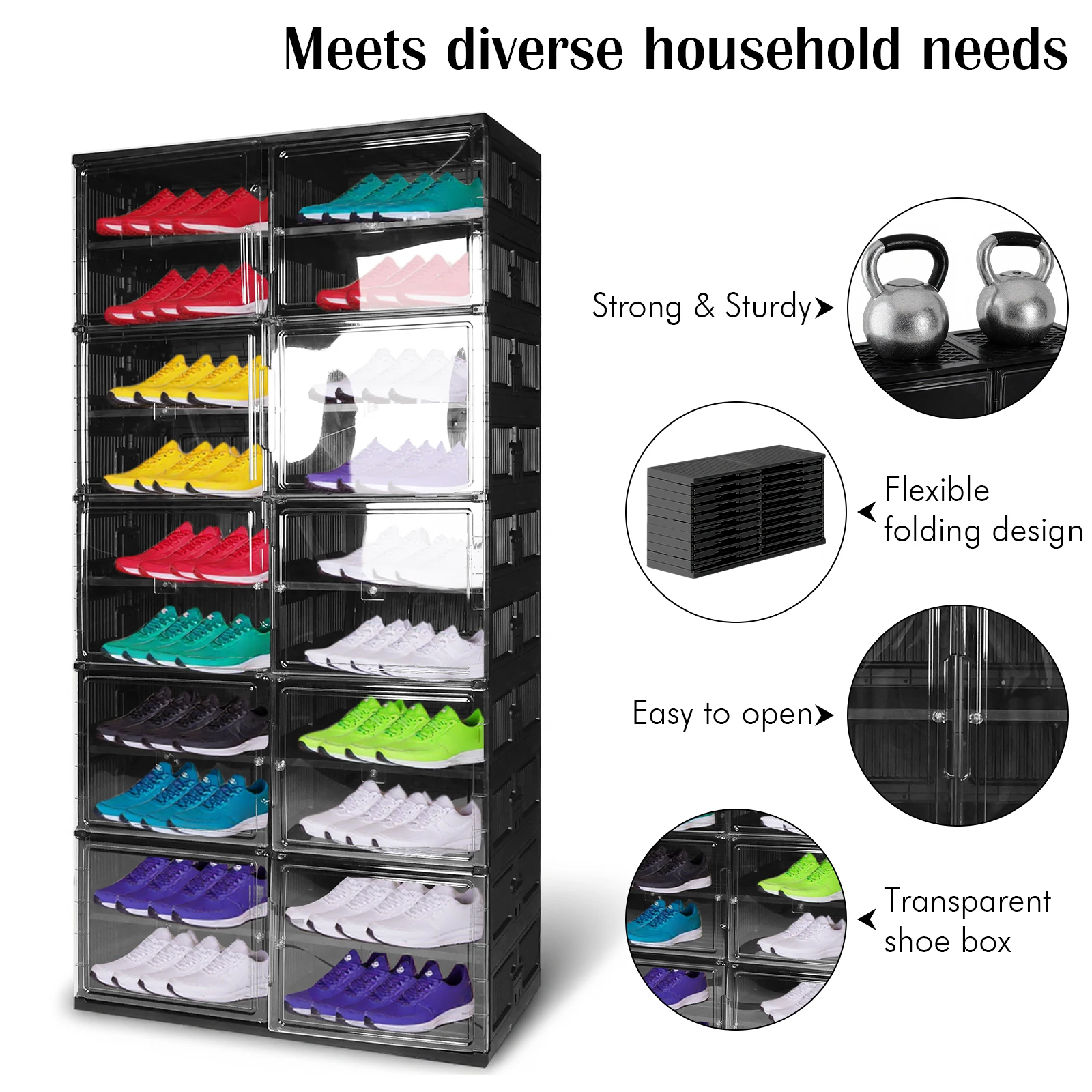 10 Tiers 40 Pairs Foldable Shoe Rack Organizer with Magnetic Door Collapsible Shoe Storage Box Plastic Shoe Cabinet for Entryway
