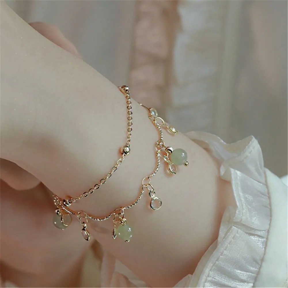 

Высококачественный двухслойный браслет из натурального нефрита 6 мм с круглыми бусинами, оригинальная Изысканная Женская цепочка, ювелирные изделия, романтический подарок для женщин