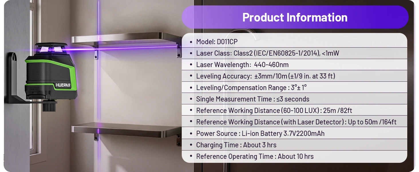 Purple Laser Level Horizontal Vertical Self-Leveling Cross Lines Laser Tool With