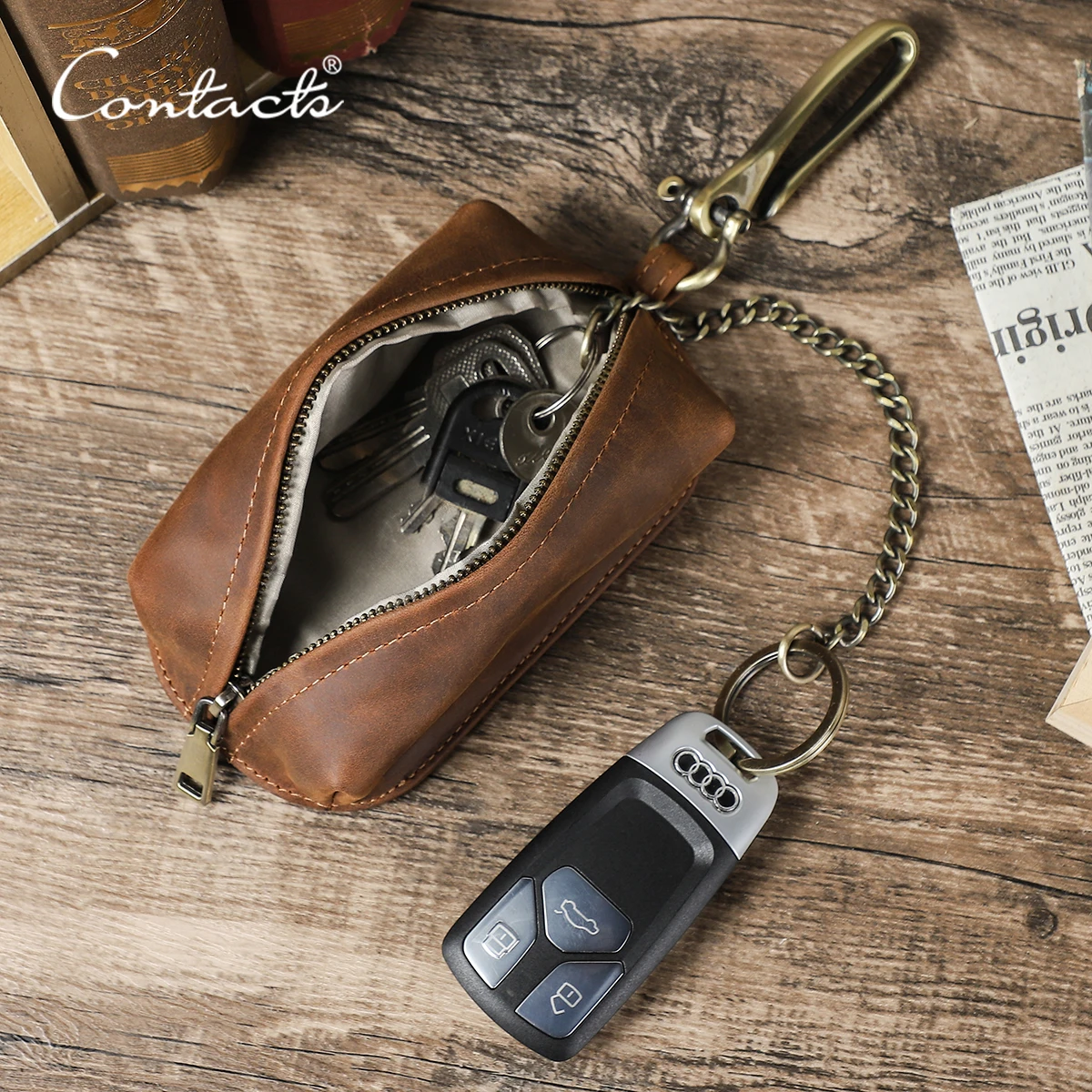 CONTACT'S Genuine Leather Faraday Car Key Pouch Signal Shielding Faraday Cage RFID Bag Key Fob Protector Car Wallets