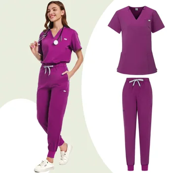 Salone di bellezza Abbigliamento da lavoro Donna Maniche corte Spa Uniformi Dentista Sanità Infermiera Scrub Top Medico Scrub Abiti da lavoro