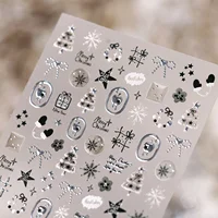 Autocollants pour ongles de Noël en métal 5D, motifs nœuds, flocons de neige, étoiles à cinq branches, cœurs, pour décorations de Noël et de fêtes 5