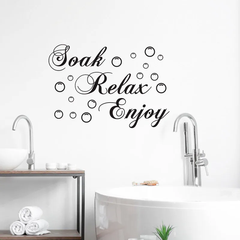 Letter Graphic Wall Sticker SOAK RELAX ENJOY Pattern Bathroom Background Wall Decoration And Beautification