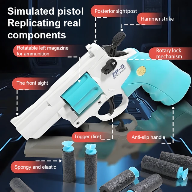 Children's Toy Revolver Gun Boy Launches Soft Darts ZP5 Single Shot Simulation Model Gift for Boys 2