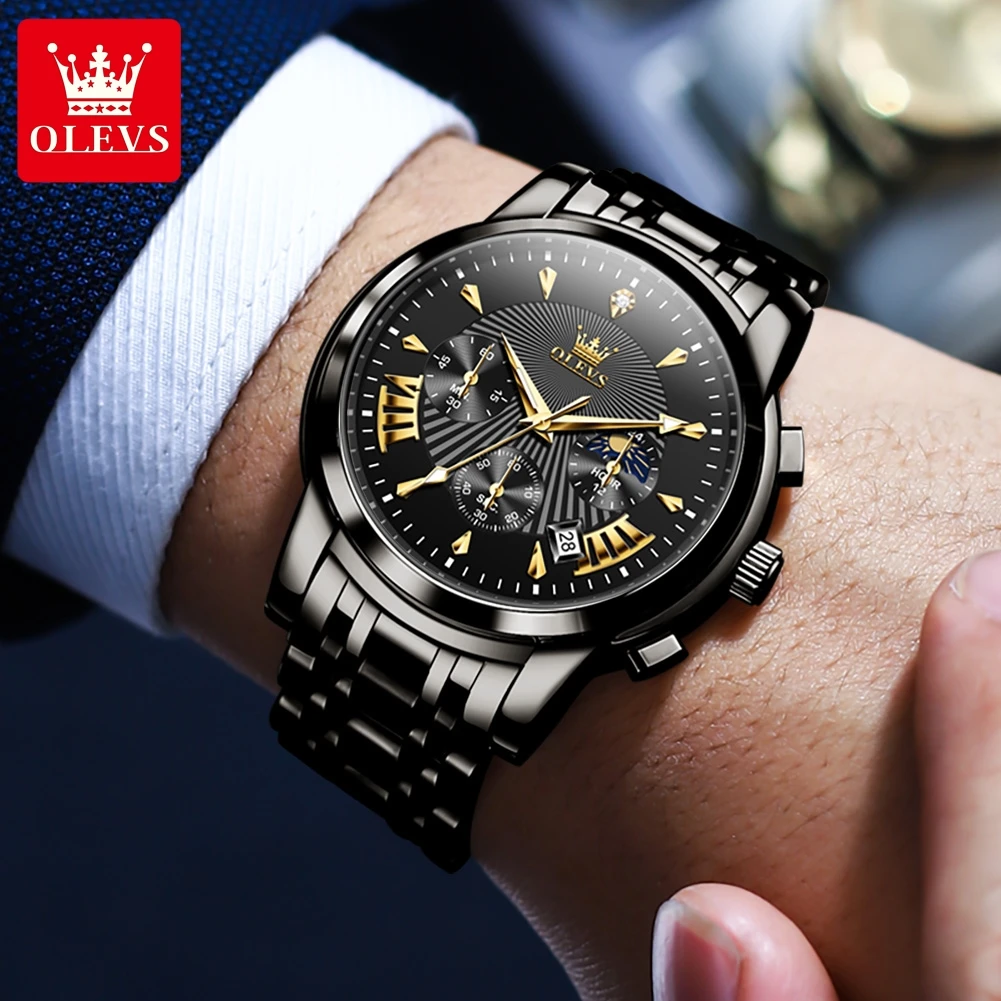 OLEVS Luxury Man Wristwatch Waterproof Luminous Date Week Men Watch Sport Stainless Steel Quartz Men's Watches Male reloj+box