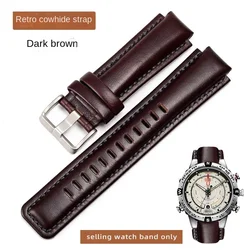 Timex Men's Tide Compass Leather and Silicone Watchband Strap - 24mm - 16mm (Dark brown - silver)