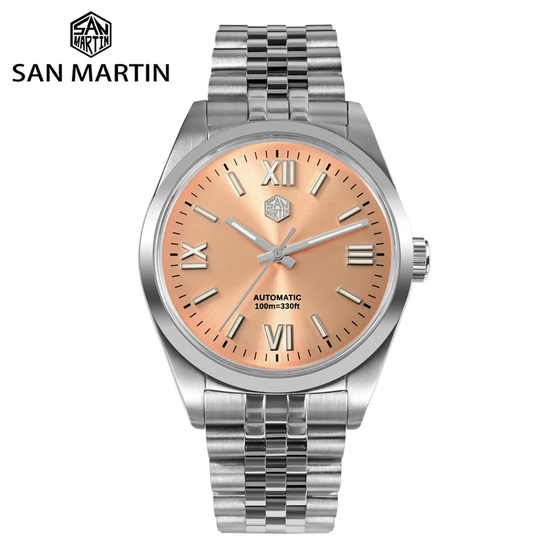 San Martin New 38.5mm Luxury Men Dress Watch YN55 Roman Numeral Sunray Dial Classic Business Automatic Mechanical Sapphire 10Bar nike sunray adjust 6 ps dx5545 002