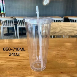 Double - Wall Reusable Acrylic Tumbler with Lid and Straw (650ml)