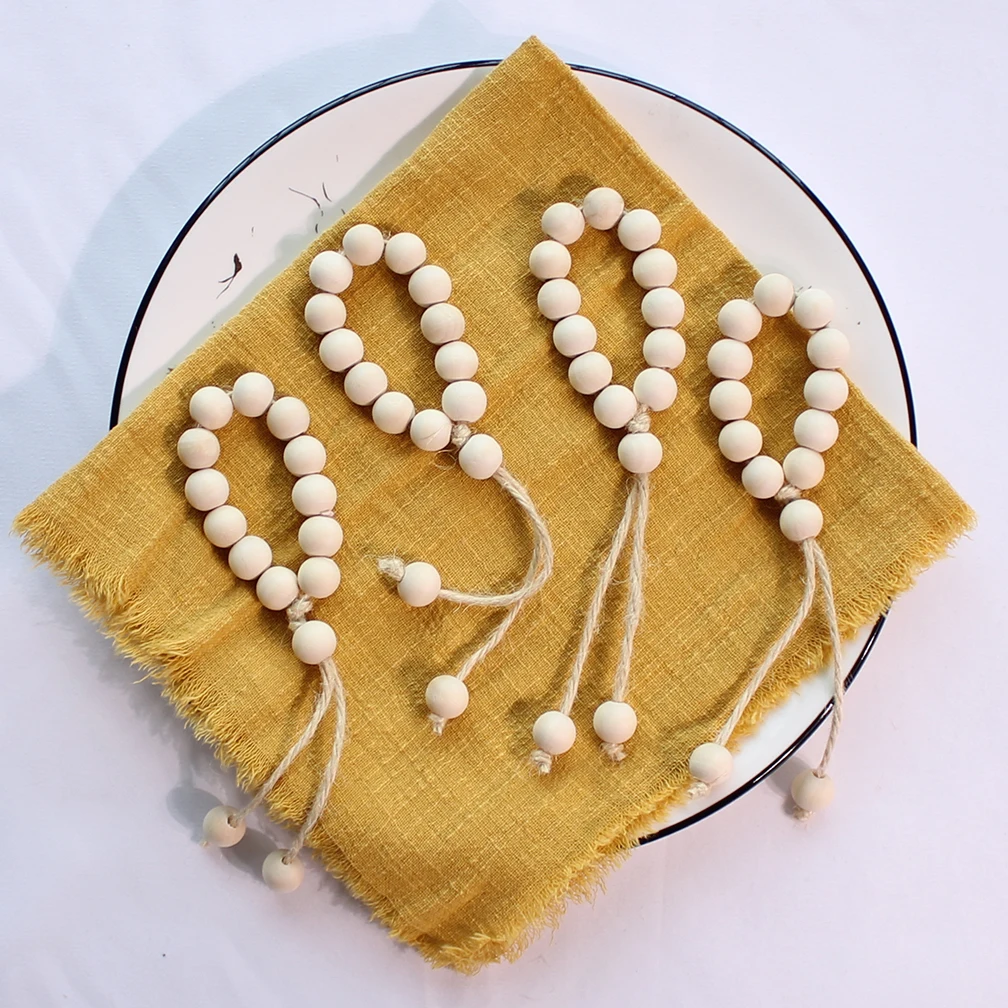 

6pcs Natural Wood Bead Napkin Rings Handmade Wooden Napkin Holder Buckles Farmhouse Home Wedding Easter Ramadan Decoration