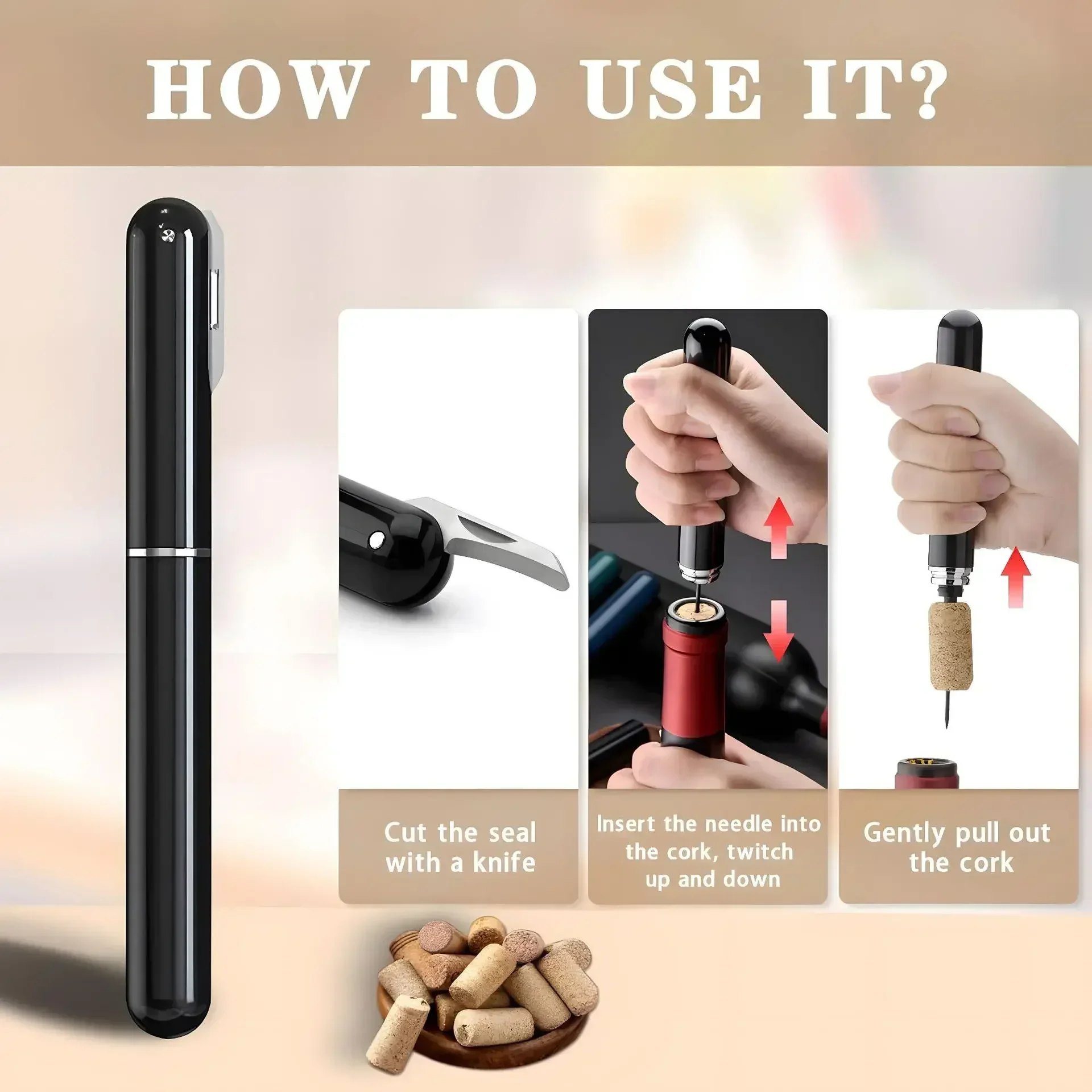 Air Pump Wine Bottle Opener Portable Wine Corkscrew Stainless Steel Pin Air Pressure Corkscrew for Home Party Tools bottle opener,kitchen tools,wine opener,wine corkscrew