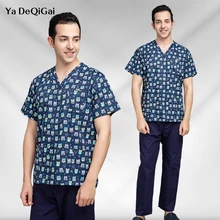 

Beauty Salon Work Lab Pet Shop Health Working Workers Doctor Clothes Medical Surgical Scrubs Tops New Cotton Print Scrub Shirt