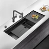 ASRAS Nanometer Black Single Large Size Hidden Kitchen Sink 4mm Thickness Handmade Undermount Installation Hidden Kitchen Sinks 3