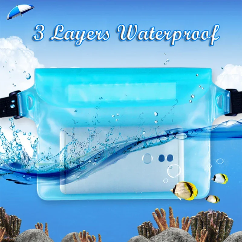 3 Layers Waterproof Sealing Drift Diving Swimming Waist Bag Skiing Snowboard Underwater Dry Shoulder Bag for Phone