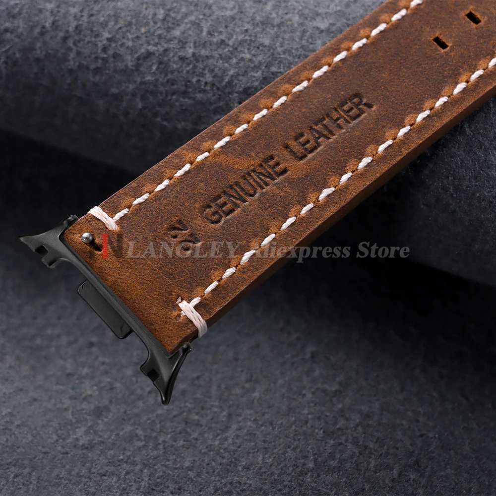 Calfskin Leather Retro Brown Watch Band Strap