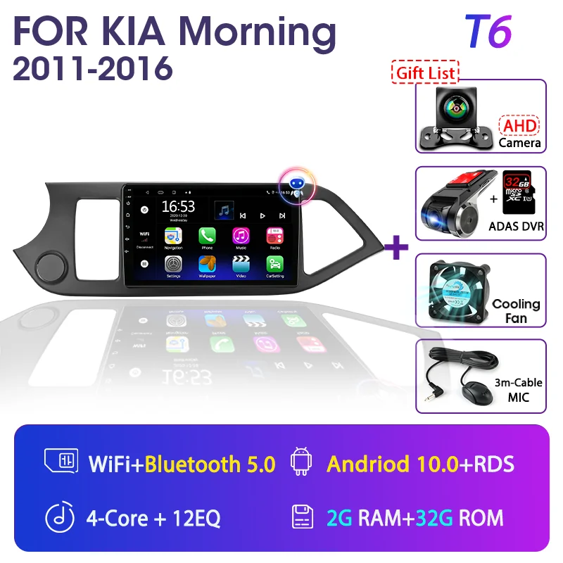 For KIA Picanto Morning 2011-2016 Android 11 Car Radio Multimedia Player Navigation 2Din Stereo Head Unit Carplay Video Speakers car video player with bluetooth Car Multimedia Players