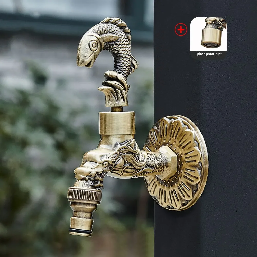 

Antique Carved Bibcock Brass Faucet Copper Outdoor Garden Taps for Washing Machine Luxury Toilet Mop Faucet