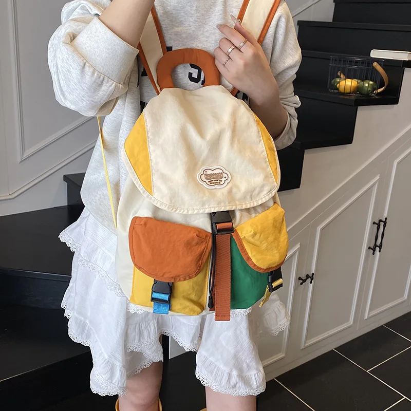 Color Matching 2 Sizes Parent-Child Bags Korean Style Large Capacity Drawstring Schoolbag Nylon Multi-Pocket Kids Backpack - 3