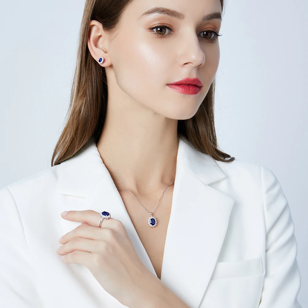 Orecchini in zaffiro blu di forma ovale Orecchini in argento con pietre sintetiche Diana Princess da sposa eleganti_voghion.com