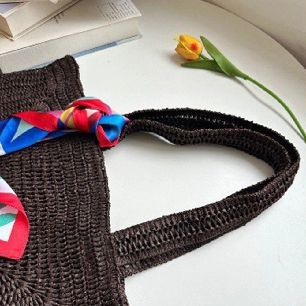 Borsa da Spiaggia Boho Intrecciata, Grande Capacità, Borsa a Tracolla in Corda di Carta, Borse Estive in Paglia per Donne, Shopper e Borsette - immagine 6