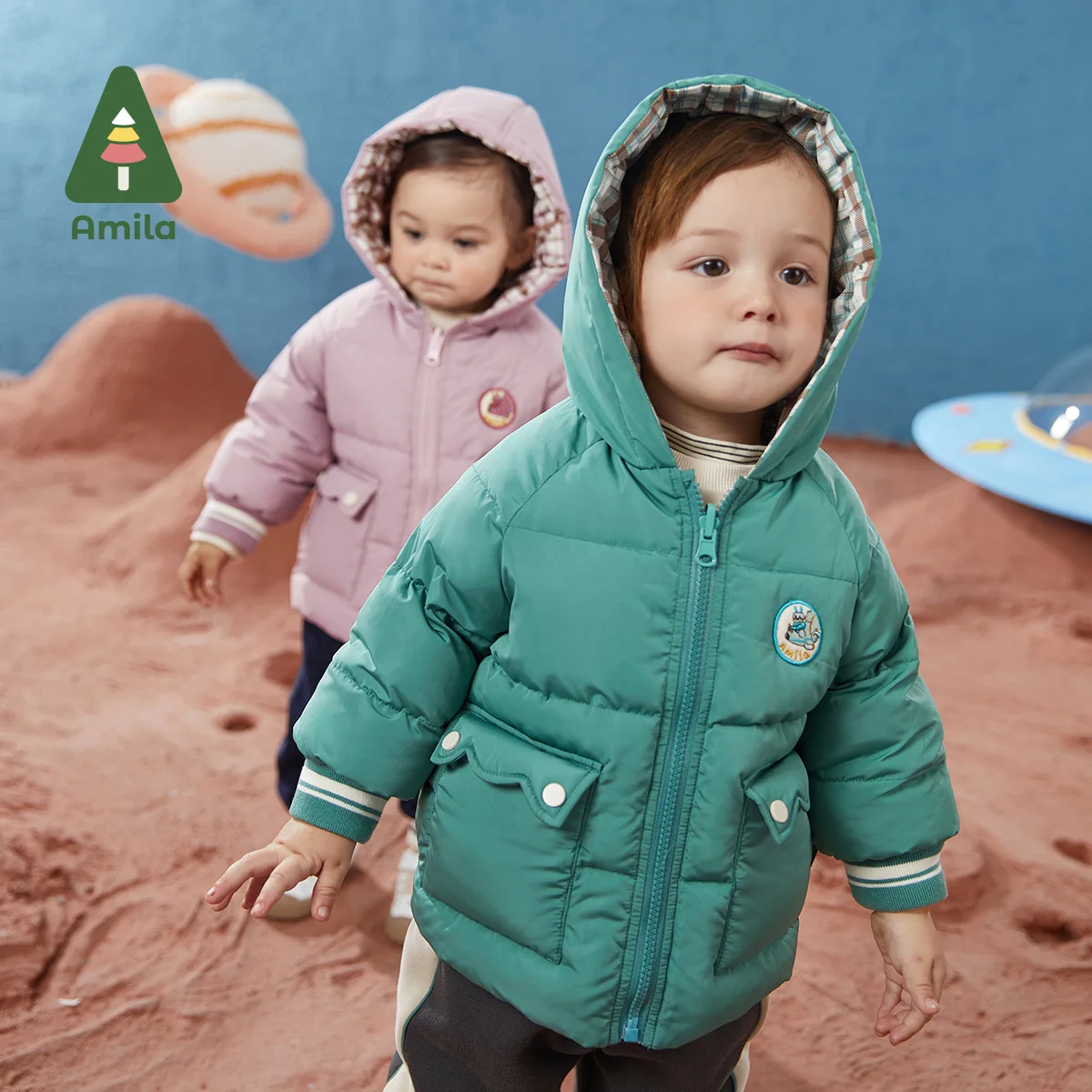 Amila Baby Cotton Clothing Winter Girls Children's Double-sided Wear Thickened Warm Hooded Coat Boys Casual Jacket