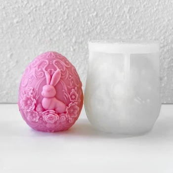 Fiore in rilievo candela di coniglio stampo in silicone fai da te uovo di coniglio artigianato resina di gesso stampo per sapone fatto a mano regalo di Pasqua decorazione della casa