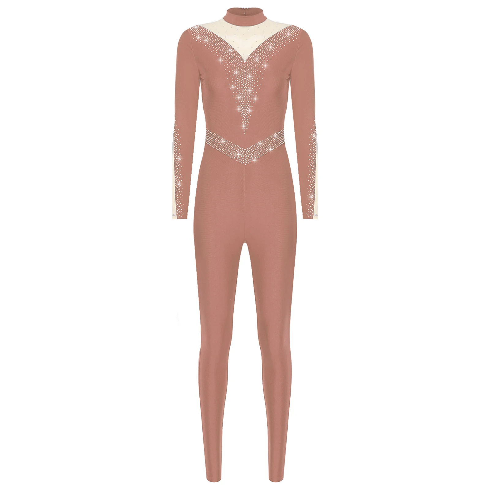 Damen Gymnastik-Ballett-Trikots, Eiskunstlauf-Tanzkostüm, Strampler, Body, glitzernde Strasssteine, figurbetont, Ganzanzug, Overalls – Detail 4