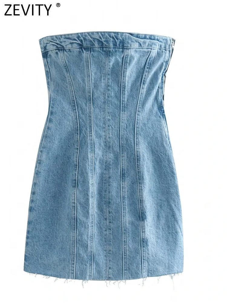 Zevity Women Fashion Off Shoulder Strapless Slim Short Denim Mini Shirt  Dress Ladies Side Zipper Casual Party Vestidos DS2414 - AliExpress 200000345