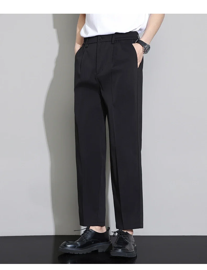 Description Picture 4 of itemNew Lightweight Men Casual Pants Solid Trousers Straight Fashionable Cropped Suit Pants Business Streetwear Comfortable Fabric
