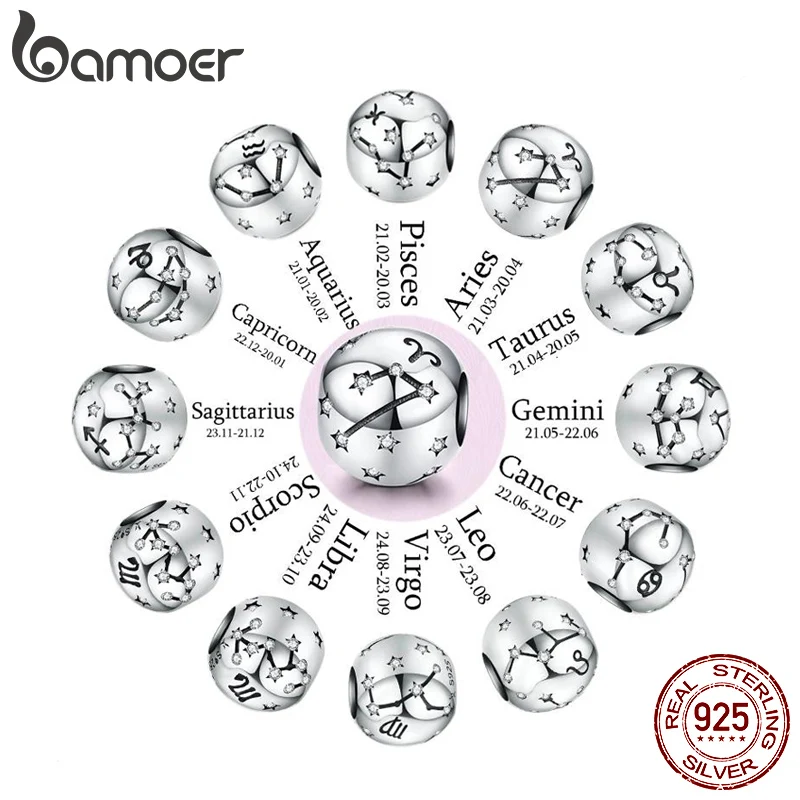 Zodiac Constellations Zodiac Sign Bracelet Charms 925 Sterling Silver Charm  Zodiac Constellations Bamoer Sterling