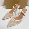 Brand Designer White Women Wedding Pumps Mesh Embroidered Flowers Back Strap Sexy Slingback High Heel Dress Shoes for Ladies 1