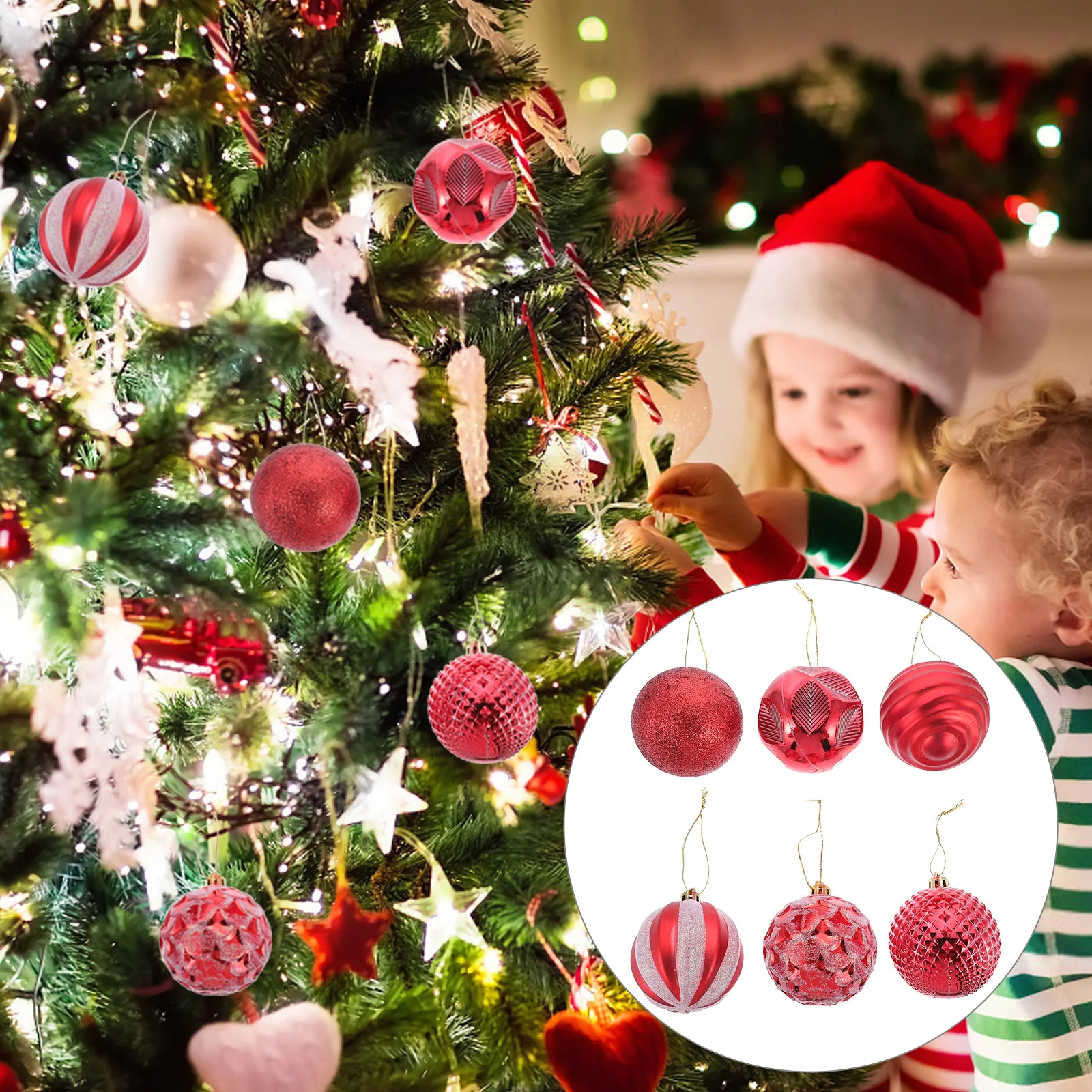 

12 Pcs Christmas Tree Balls Home Decor Hanging Plastic Pendant Sequin Trim Round Adornment Decorative Ornament Decorations