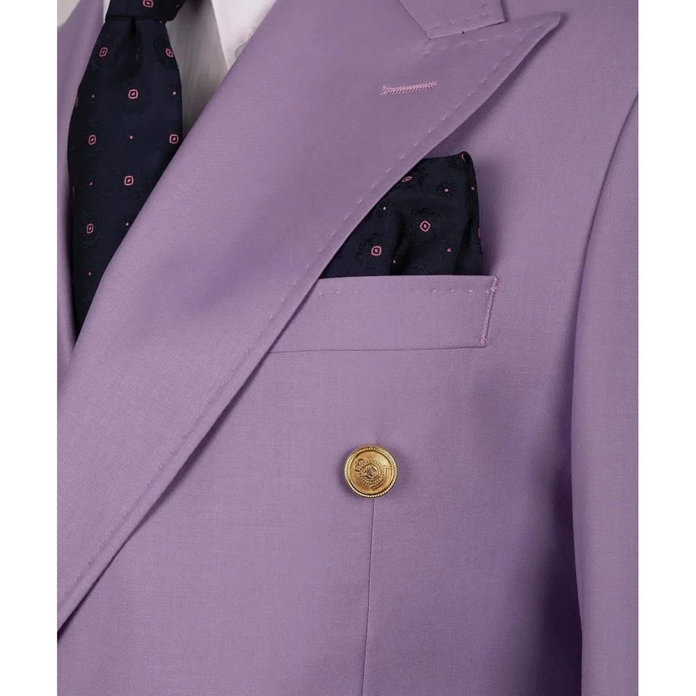 Elegant Purple Men Suits Double Breasted Peak Lapel Male Clothing Luxury Wedding Groom 2 Piece Jacket Pants Sets Full Set Terno 4