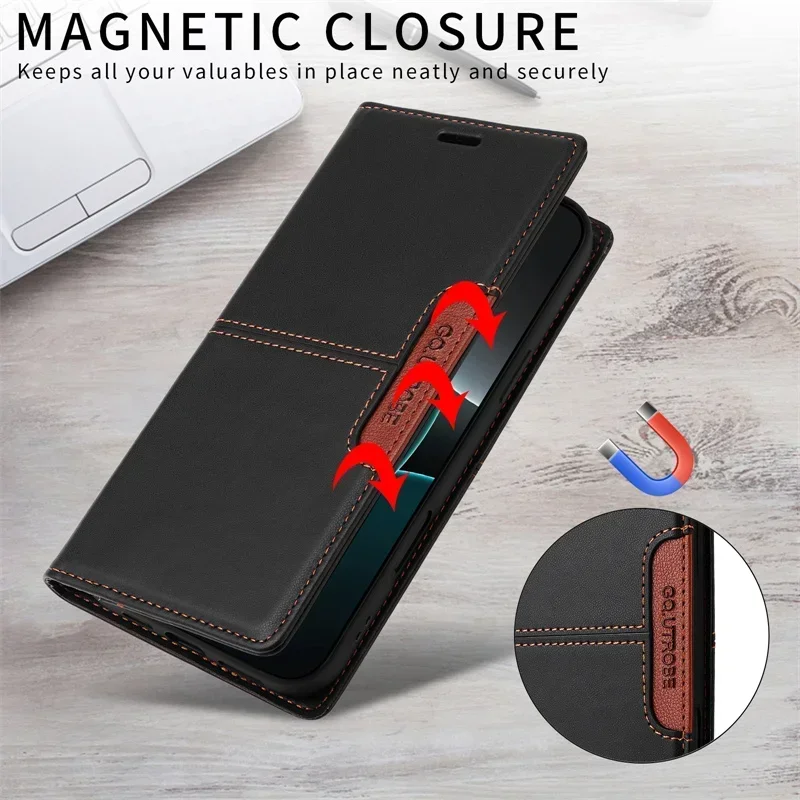 Portefeuille en cuir à motif litchi de luxe avec protection RFID et couverture à rabat magnétique pour Google Pixel 8A (Beige
