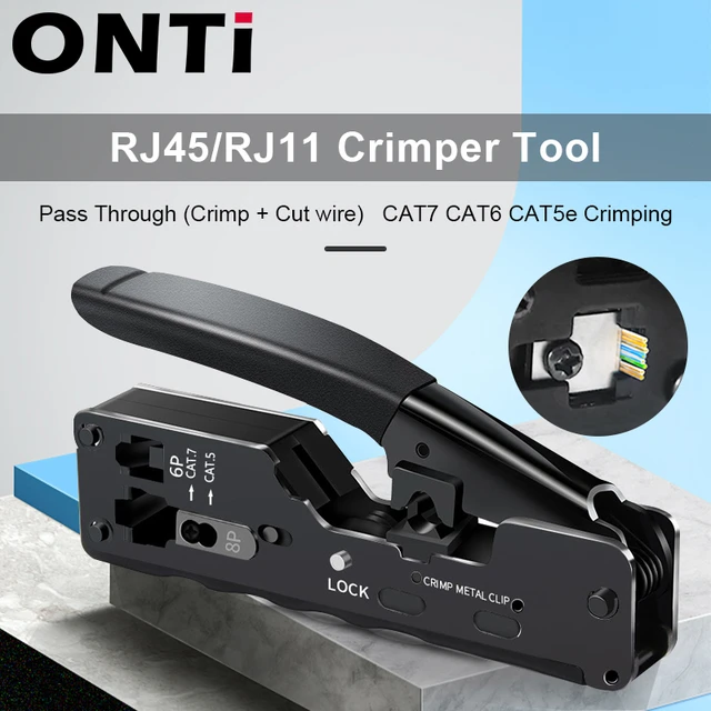 ONTi conector RJ45 Cat7/6/6A/5E y crimpadora rj45 CAT7, herramienta de  prensado para paso