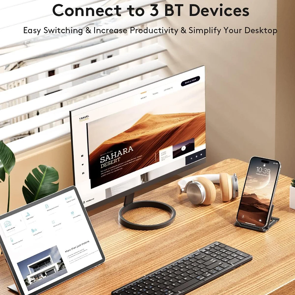 Teclado Bluetooth Dobrável com Teclado Numérico Tamanho Completo sem Fio Recarregável Portátil Viagem - Imagem 3