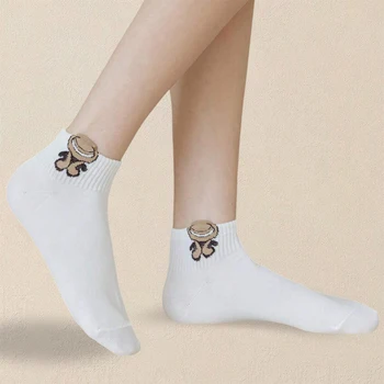 5/10/20 Pairs Women Cartoon Teddy Bear Patterned Ankle Socks Versatile Fashionable Creative Breathable Comfortable Casual Socks 2