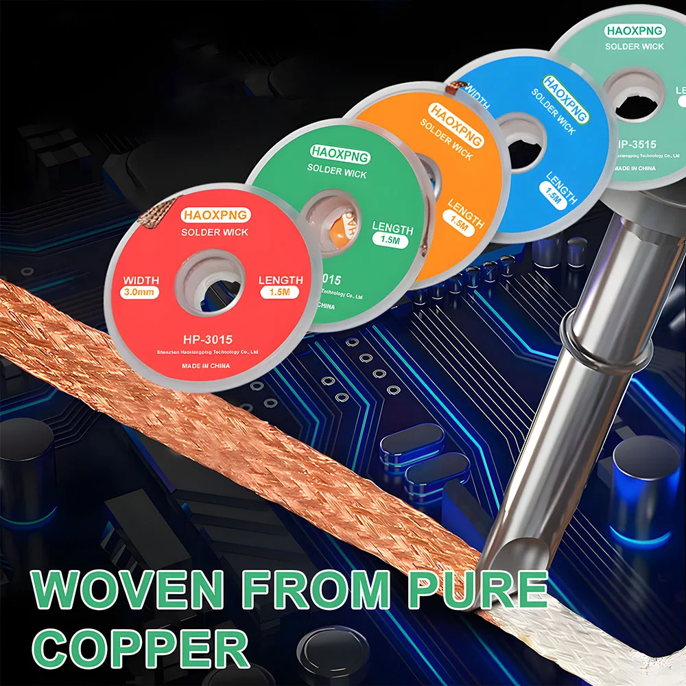 Desoldering Braid Solder Wick Tin Removal Strip 1.5m Length for Electronics Repair PCB Soldering Iron Cleaning Multiple Widths 1.5-3.5mm