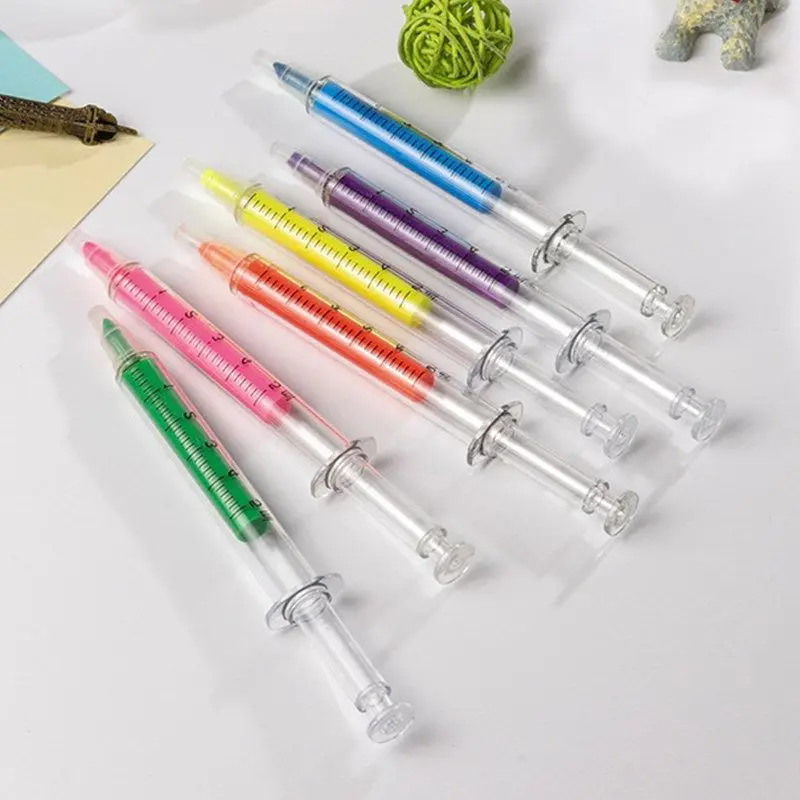 Creative Syringe Design Oily Marker Pen Highlighter Paint CD Fabric Wood Glass Mark Office Supply Children Paintbrush Tool for samsung galaxy z fold2 5g mobile phone shell cover wood texture pu leather pc tpu folding design phone case green