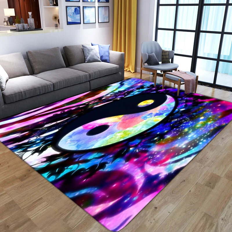 Home Decor 3D Carpets For Living Room Bedroom Gorgeous Tai Chi Pattern Kids Play Floor Mats Bedside Sofa Non-Slip Soft Area Rugs