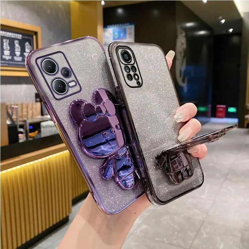 Note12 Mirror Rabbit Holder Case On Per Xiaomi Redmi Note 12 Pro Plus 12Pro 5G 12S 4G 12 Turbo Stand Cover Redmi12 12C