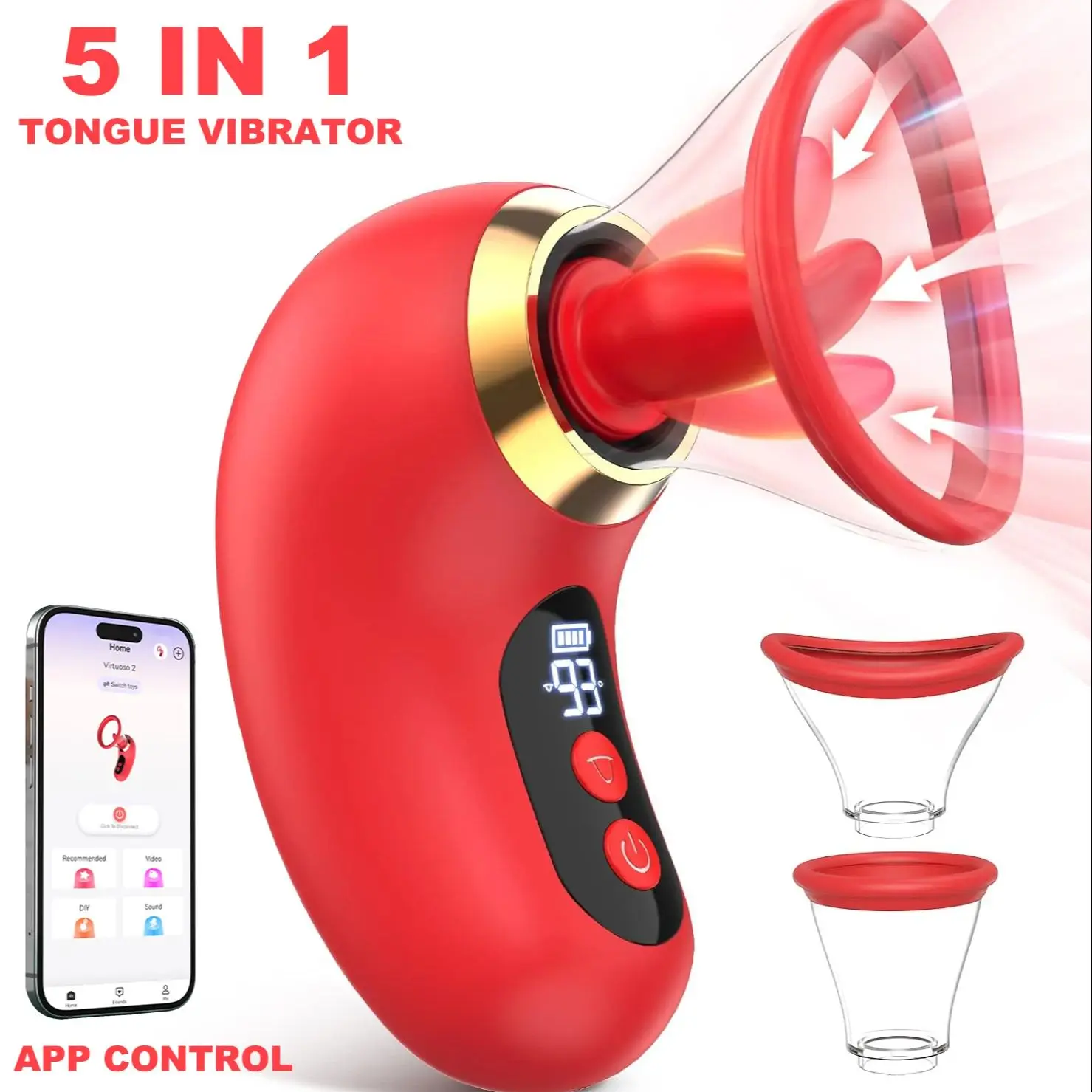 5IN1 Tongue Licking Vibrator with Sucking Vibrating APP Control Clitoris Sucker Nipple Massager Adult Sex Toys for Women Couple