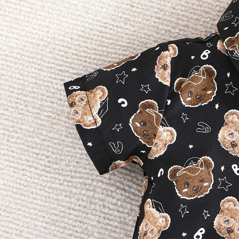 Toddler Boy Gentleman Outfit Baby Boy Clothing Bear Print Short Sleeves Shirt with Bow Tie and Shorts Set for Formal Wear baby boy outfits,boys shorts set