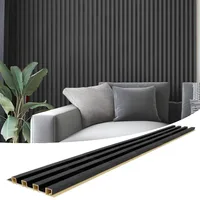 8-Pack 96 x 6in. WPC Acoustic Slat Wall Panel for Modern Interior Decor, TV Background, Living Room, Matte Black 1